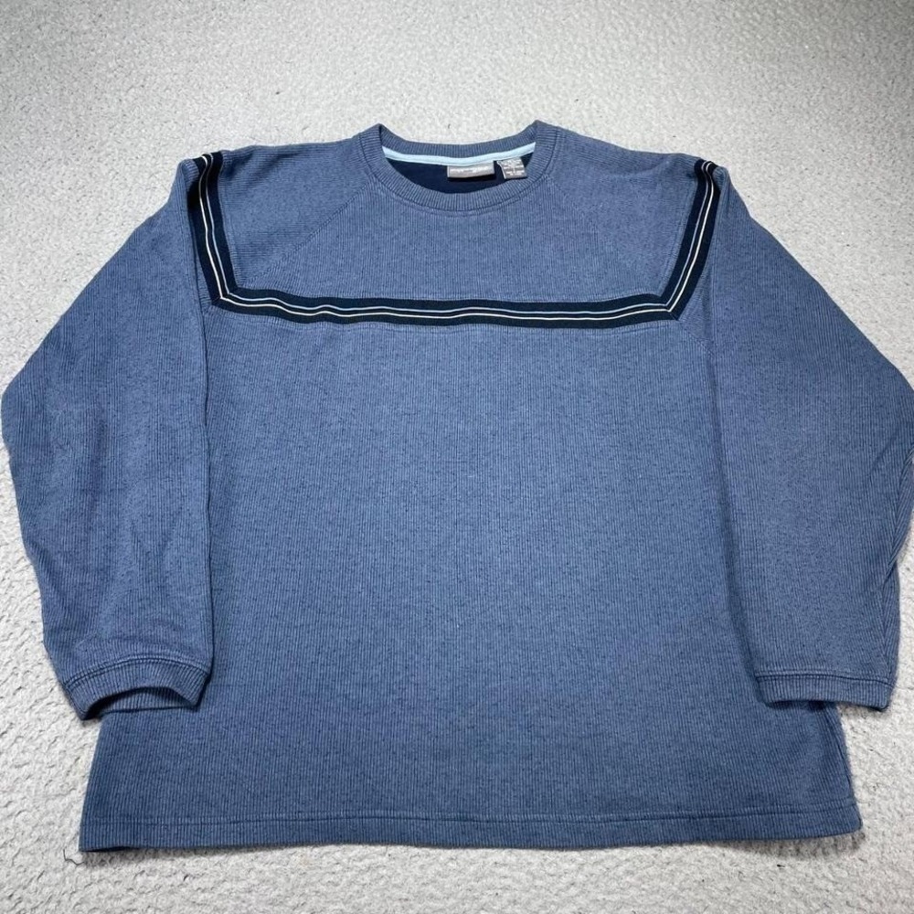 Vintage Extreme Gear Sweater Mens L‎ Blue Striped Crewneck Y2K Skate Grunge 90s